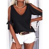 Imily Bela Women Summer V Neck Cold Shoulder Tops Loose Casual Tee Chic Cutout Blouse - 2 of 4