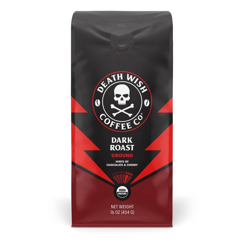 Death Wish Dark Roast Coffee Ground Coffee Fair Trade and Organic - 16oz, 1 of 11