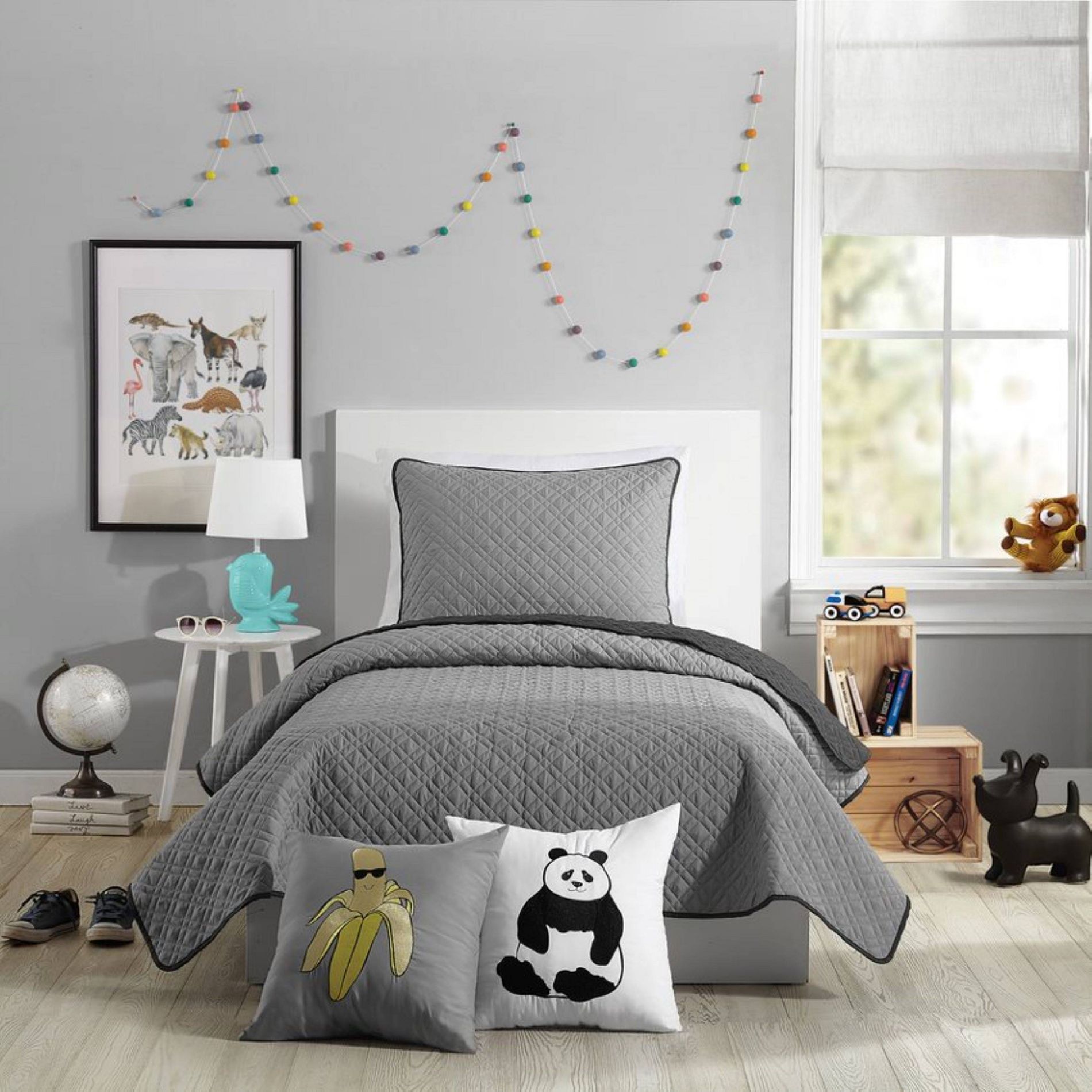 2Pc Twin Corbin Kids' Quilt Set Gray - Urban Playground: Twin Bedding Set, Kids Bedding, Diamond Pattern, Polyester
