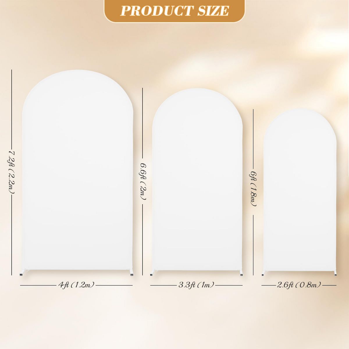 Arch Backdrop Cover Set of 3, Polyester + Spandex Stretch Fabric for 6/6.6/7.2ft Frames, Zipper Design for Wedding Party, Covers Only - thumbnail 2
