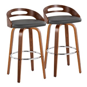 30" Mid-Century Modern Barstool with Swivel, Faux Leather Seat and Wood Frame for Kitchen, Dining, and Home Bar, Set of 2 - 1 of 4