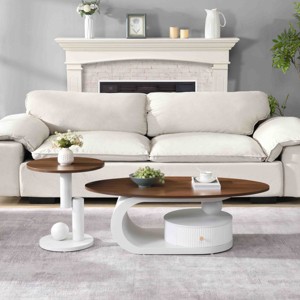 Nesting MDF Coffee Table Set of 2,Oval Coffee Table with Storage Drawer and Metal Frame,Modern Coffee Table Set for Living Room-Coolbibila - 1 of 4