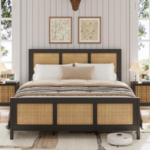 homfan Rattan Bed Frame with Headboard, Boho Cane Platform Bed Frame with Strong Metal Slat, Noise Free, No Box Spring Needed - 1 of 4