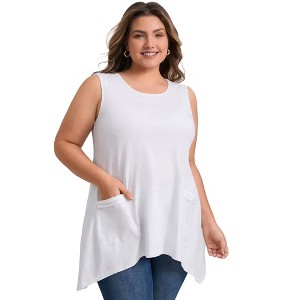 GRACE & GRANDEUR Women's Plus Size Scoop Neck Sleeveless Asymmetrical Hem with Pockets Tank Tops - 1 of 4
