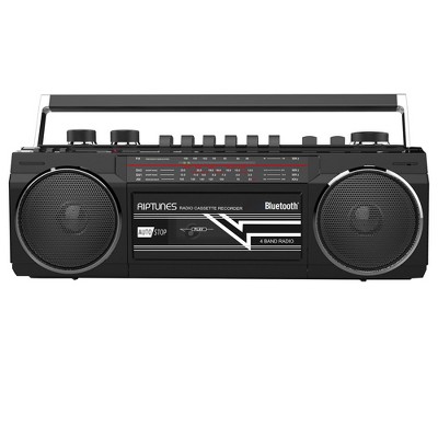 Riptunes Retro AM/FM/SW Radio + Cassette Boombox with Bluetooth and USB/SDHC Playback, Black