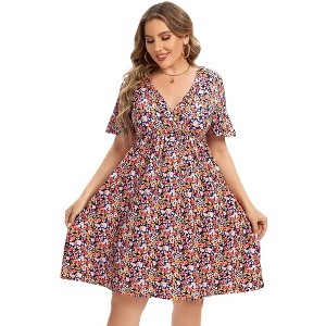 Women's Plus Size A Line Party Mini Dress Knee Length Wrap Dress  redf X-Large - 1 of 4