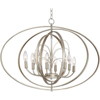 Possini Euro Design Champagne Satin Silver Orb Foyer Pendant Chandelier 31 1/2" Wide Modern 8-Light Fixture for Dining Room House