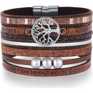 Tree of Life Leather Wrap Bracelets for Women with Inspirational Message, Adjustable Bohemian Jewelry - 1 of 4