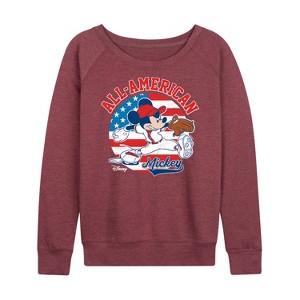 Women's - Disney - Mickey Americana Baseball Lightweight French Terry Wide Neck Long Sleeve Shirt - 1 of 4