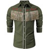 Clearlove Men’s Western Slim Fit Denim Shirt with Long Sleeves, Fringe Detailing, and Rose Embroidery - 2 of 4