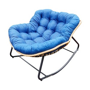 Sapphtopaz Modern Accent Chair Large Rocking Chair with Upholstered Lounge Chair with Rattan Wicker Egg Chairs for Living Room, Bedroom, Porch - 1 of 4