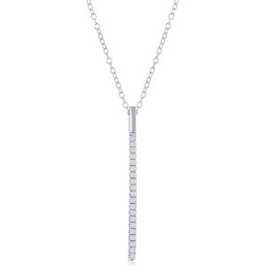 Bella Silver Sterling Silver CZ Vertical Bar Necklace - Silver - 16+2 Inch - 1 of 2