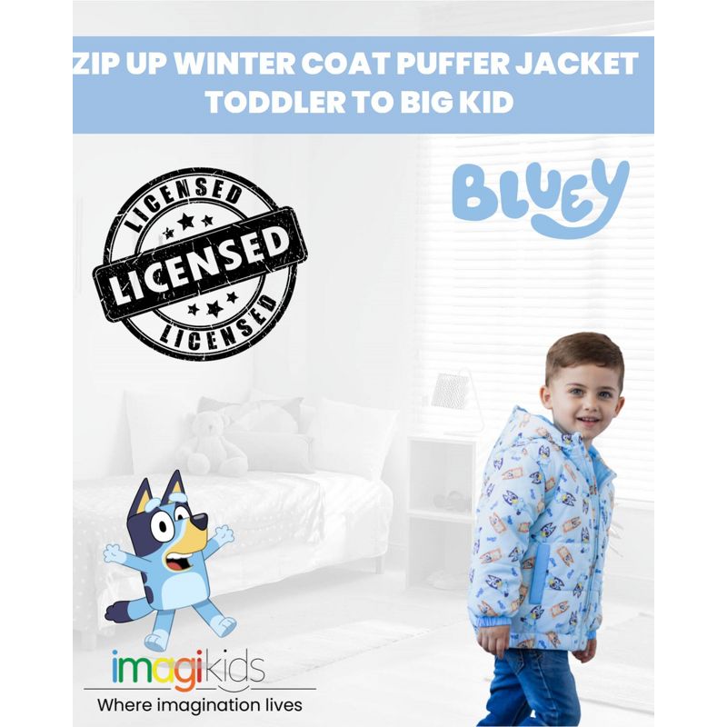 Bluey Bingo Winter Coat Puffer Jacket Toddler, 2 of 10
