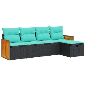 vidaXL Garden Sofa Set Black PE Rattan 5 Piece Removable Covers - 1 of 4