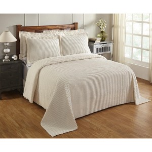 Set of 2 Twin Jullian Collection 100% Cotton Tufted Unique Luxurious Bold Stripes Design Bedspread Set Ivory - Better Trends - 1 of 4