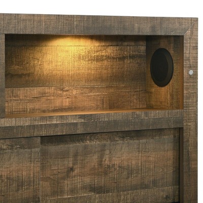 Rustic Pine King Bookcase Bed with Bluetooth and USB Port