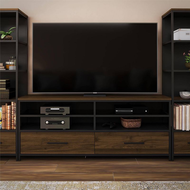 Phoniq TV Stand for TVs up to 60" Wood Veneer Metal and Glass Black - Room & Joy, 2 of 11