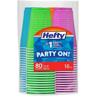 Hefty Easy Grip Disposable Plastic Party Cups, Assorted, 16 oz - 100 count