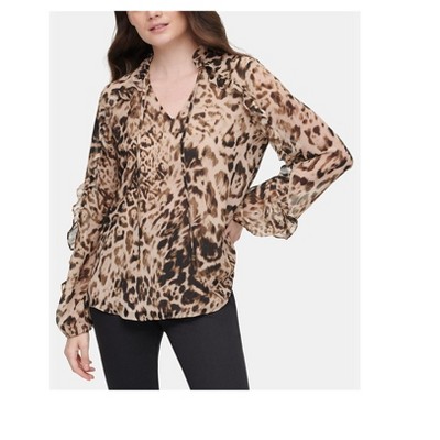 Calvin Klein Womens Leopard Print Pullover Blouse