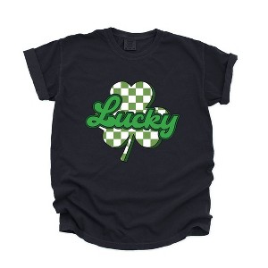 Simply Sage Market Women's Lucky Cursive Shamrock Short Sleeve Garment Dyed Tee - 1 of 4