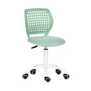 FurnitureR Armless Desk Chair with Rolling Wheels, Compact Adjustable Height Swivel Study Computer Task Chair with Breathable Back, Green - 1 of 4