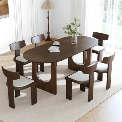 Lirago 30"H Oval Wood Double Pedestal Dining Table Seats 6, 67*33.5 Walnut