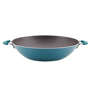 Rachael Ray Cook + Create 14" Aluminum Nonstick Wok - Agave Blue: Smooth Surface, Gas & Electric Compatible, 6 Qt Capacity - 1 of 4