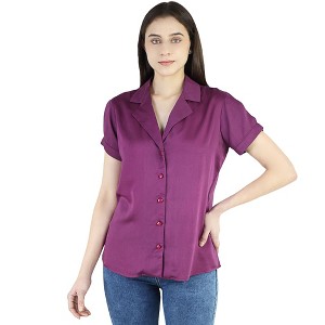 Artyska Women's Silk Button Down Shirts Short Sleeve V-Neck Satin Blouse Work Top - 1 of 4
