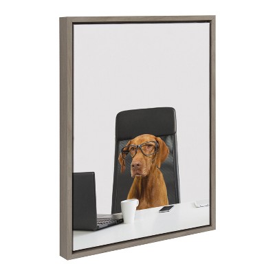Humorous Office Dog Canvas Art Set with Gray Frames
