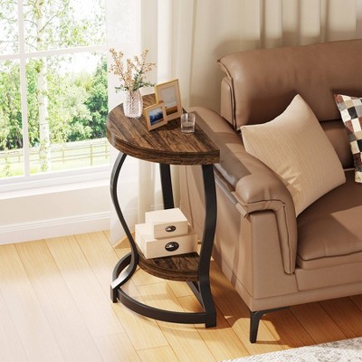 Hommoo Half-Round End Table, Side Table with 2-Tier Shelves