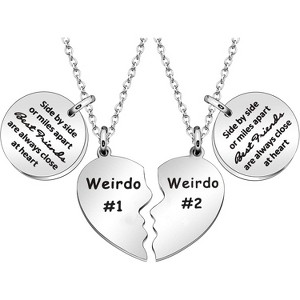 Best Friends Necklace Gift,2pcs Heart Pendant Adjustable Long Necklace"Side By Side or Miles Apart Best Friends Are Always Close At Heart"Friendship - 1 of 4
