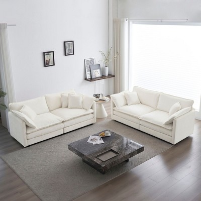 NicBex Couches for Living Room 2-Piece Upholstered Chenille Sofa 2 Seater Loveseat Set Deep Seat Sofa Couch Furniture(2+2 Seat ), White