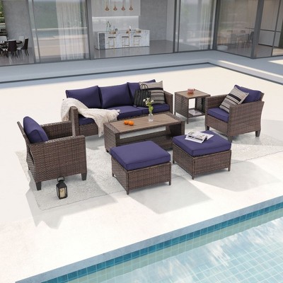Sonkuki 7-Piece Patio Conversation Set with Coffee and Side Table