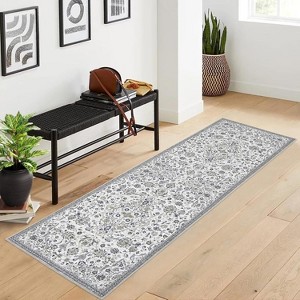 Acekool 10x13 Vintage Medallion Washable Area Rug, Extra Large Non-Slip Distressed Floral Carpet, Stain Resistant for Living Room, Bedroom, Grey - 1 of 4