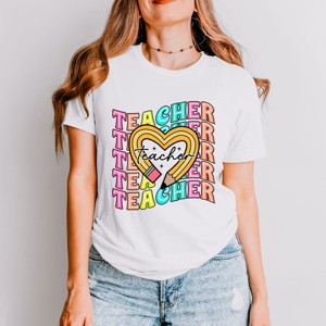 Simply Sage Market Teacher Pencil Heart Short Sleeve Tee - 2XL - White - 1 of 4