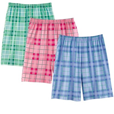 Collections Etc Comfy Knit Plaid Pajama Shorts - Pack of 3