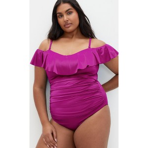 Women's Plus Size Ingrid Ruffle 1 Piece - magenta purple | CITY CHIC - 1 of 4
