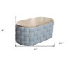 HomeRoots 41" Natural and Blue Wood And Woven Fabric Oval Coffee Table - 3 of 4