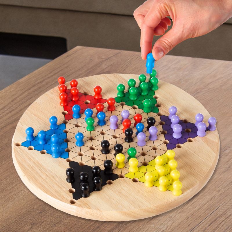 Toy Time Chinese Checkers Game Set for Adults and Kids - 11" Wooden Board and Traditional Pegs, 2 of 7