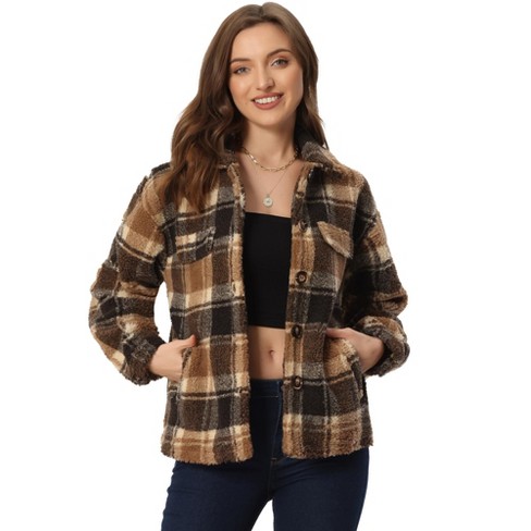 Women's Plaid Shirt Jacket - Brown