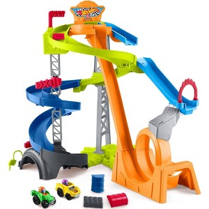 Fisher-Price Little People Hot Wheels Spiral Stunt Speedway Toddler Race Track Playset 2 Toy Cars - 1 of 4