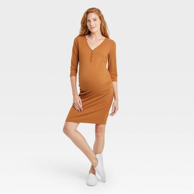 3/4 Sleeve Ribbed Maternity Dress - Isabel Maternity by Ingrid & Isabel™ Brown M