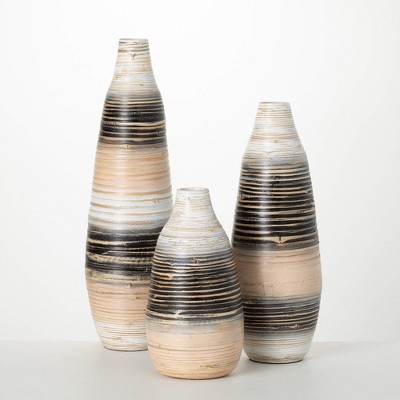 Sullivans 24.25", 19.75" & 14.25" Retro Striped Bamboo Vase Set of 3