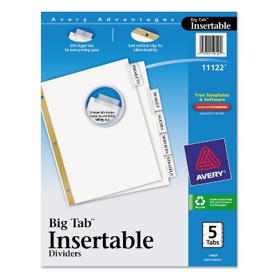 Avery Insertable Big Tab Dividers 5-Tab Letter 11122