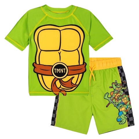 Teenage Mutant Ninja Turtles Little Boys Cosplay Rash Guard and Swim Trunks UPF 50+ Outfit Set Green 5-6