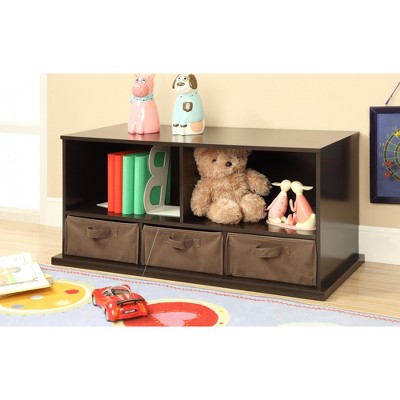 Espresso MDF Kids Storage Shelf with Fabric Baskets