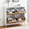 Hidden Rattan Shoe Cabinet with Drawer/ 4 Flip Doors Narrow Shoe Storage,Shoe Organizer - 4 of 4