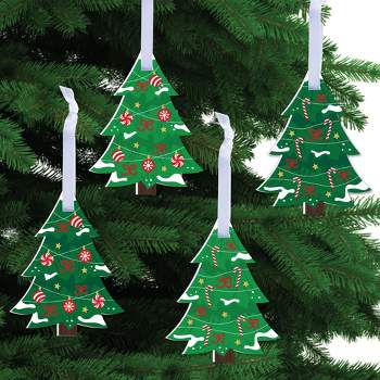 Big Dot of Happiness Snowy Christmas Trees - Classic Holiday Party Decorations - Christmas Tree Ornaments - Set of 12