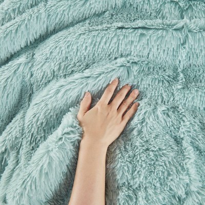 Intelligent Design IntelligentDesign 3pc Full/Queen Leena Shaggy Long Faux Fur Comforter Mini Set Aqua Blue: Teen Bedding, Gender Neutral: Midweight, All Ages Cozy Set — фото 7