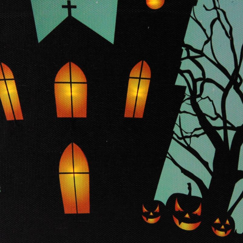 Northlight 23.5" Halloween Prelit LED Church in Cemetery Canvas Wall Art - Teal Blue/Black, 4 of 5